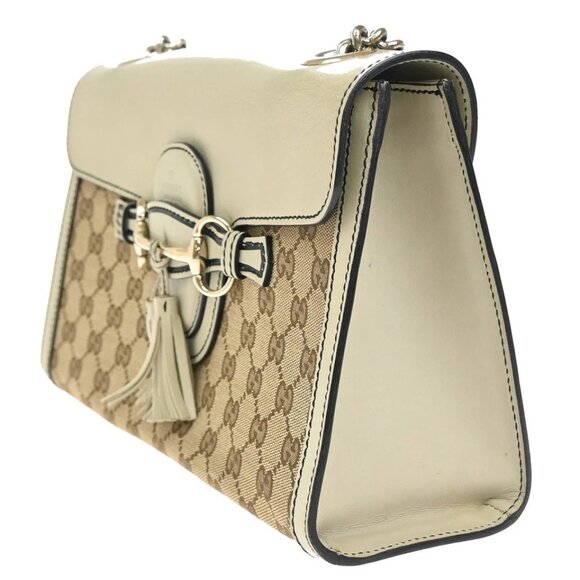 GUCCI Logo Emily GG Pattern Chain Shoulder Bag Canvas Leather Brown 498-082025 - Picture 3 of 15